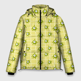 Мужская зимняя куртка 3D с принтом Зеленые одноглазые человечки в Тюмени, верх — 100% полиэстер; подкладка — 100% полиэстер; утеплитель — 100% полиэстер | длина ниже бедра, свободный силуэт Оверсайз. Есть воротник-стойка, отстегивающийся капюшон и ветрозащитная планка. 

Боковые карманы с листочкой на кнопках и внутренний карман на молнии. | Тематика изображения на принте: 