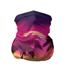 Бандана-труба 3D с принтом Пальмы и пляж в розовом закате ретро дизайн в Екатеринбурге, 100% полиэстер, ткань с особыми свойствами — Activecool | плотность 150‒180 г/м2; хорошо тянется, но сохраняет форму | 