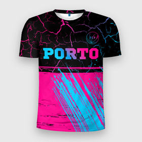 Мужская футболка 3D Slim с принтом Porto   neon gradient: символ сверху в Петрозаводске, 100% полиэстер с улучшенными характеристиками | приталенный силуэт, круглая горловина, широкие плечи, сужается к линии бедра | 