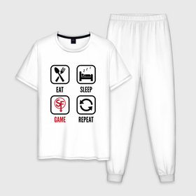 Мужская пижама хлопок с принтом Eat   sleep   Sally Face   repeat в Петрозаводске, 100% хлопок | брюки и футболка прямого кроя, без карманов, на брюках мягкая резинка на поясе и по низу штанин
 | 