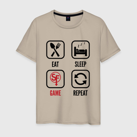 Мужская футболка хлопок с принтом Eat   sleep   Sally Face   repeat в Петрозаводске, 100% хлопок | прямой крой, круглый вырез горловины, длина до линии бедер, слегка спущенное плечо. | 