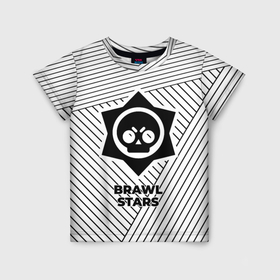 Детская футболка 3D с принтом Символ Brawl Stars на светлом фоне с полосами в Белгороде, 100% гипоаллергенный полиэфир | прямой крой, круглый вырез горловины, длина до линии бедер, чуть спущенное плечо, ткань немного тянется | 