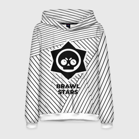 Мужская толстовка 3D с принтом Символ Brawl Stars на светлом фоне с полосами в городе Новоалтайск, 100% полиэстер | двухслойный капюшон со шнурком для регулировки, мягкие манжеты на рукавах и по низу толстовки, спереди карман-кенгуру с мягким внутренним слоем. | 