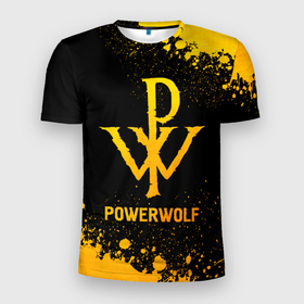 Мужская футболка 3D Slim с принтом Powerwolf   gold gradient в Белгороде, 100% полиэстер с улучшенными характеристиками | приталенный силуэт, круглая горловина, широкие плечи, сужается к линии бедра | 