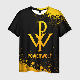 Мужская футболка 3D с принтом Powerwolf   gold gradient в Кировске, 100% полиэфир | прямой крой, круглый вырез горловины, длина до линии бедер | 