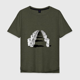 Мужская футболка хлопок Oversize с принтом Человек бензопила   Космонавты в Кировске, 100% хлопок | свободный крой, круглый ворот, “спинка” длиннее передней части | 