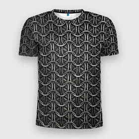 Мужская футболка 3D Slim с принтом Кольчуга в Тюмени, 100% полиэстер с улучшенными характеристиками | приталенный силуэт, круглая горловина, широкие плечи, сужается к линии бедра | 