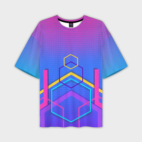 Мужская футболка OVERSIZE 3D с принтом Многоцветный градиент с геометрическими фигурами в Курске,  |  | 