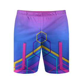 Мужские шорты спортивные с принтом Многоцветный градиент с геометрическими фигурами в Курске,  |  | 