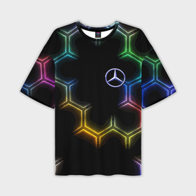 Мужская футболка OVERSIZE 3D с принтом Mercedes   neon pattern в Петрозаводске,  |  | 