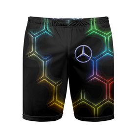Мужские шорты спортивные с принтом Mercedes   neon pattern в Курске,  |  | 
