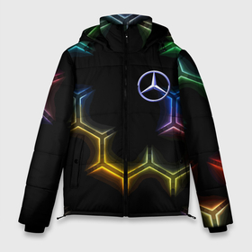 Мужская зимняя куртка 3D с принтом Mercedes   neon pattern в Курске, верх — 100% полиэстер; подкладка — 100% полиэстер; утеплитель — 100% полиэстер | длина ниже бедра, свободный силуэт Оверсайз. Есть воротник-стойка, отстегивающийся капюшон и ветрозащитная планка. 

Боковые карманы с листочкой на кнопках и внутренний карман на молнии. | Тематика изображения на принте: 