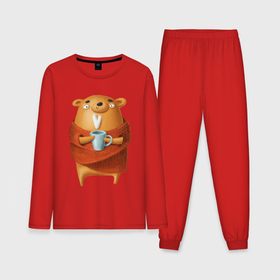 Мужская пижама хлопок (с лонгсливом) с принтом Медвежонок с кофе в Белгороде,  |  | 