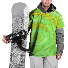 Накидка на куртку 3D с принтом Салатовая золотистая абстракция в Тюмени, 100% полиэстер |  | 