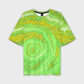 Мужская футболка OVERSIZE 3D с принтом Салатовая золотистая абстракция в Тюмени,  |  | Тематика изображения на принте: 