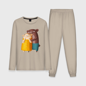 Мужская пижама хлопок (с лонгсливом) с принтом Мишки обнимаются в Тюмени,  |  | 