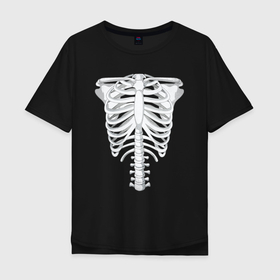 Мужская футболка хлопок Oversize с принтом Скелет грудная клетка в Новосибирске, 100% хлопок | свободный крой, круглый ворот, “спинка” длиннее передней части | 