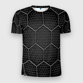 Мужская футболка 3D Slim с принтом Стальные соты в Санкт-Петербурге, 100% полиэстер с улучшенными характеристиками | приталенный силуэт, круглая горловина, широкие плечи, сужается к линии бедра | 