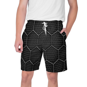 Мужские шорты 3D с принтом Стальные соты ,  полиэстер 100% | прямой крой, два кармана без застежек по бокам. Мягкая трикотажная резинка на поясе, внутри которой широкие завязки. Длина чуть выше колен | Тематика изображения на принте: 