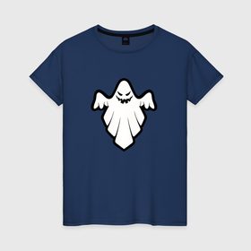 Женская футболка хлопок с принтом Хэллоуин приведение минимализм в Курске, 100% хлопок | прямой крой, круглый вырез горловины, длина до линии бедер, слегка спущенное плечо | 