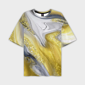 Мужская футболка OVERSIZE 3D с принтом Благородный серо золотой мрамор в Кировске,  |  | 
