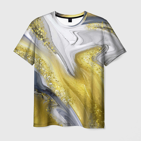 Мужская футболка 3D с принтом Благородный серо золотой мрамор в Екатеринбурге, 100% полиэфир | прямой крой, круглый вырез горловины, длина до линии бедер | 