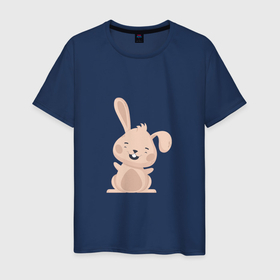 Мужская футболка хлопок с принтом Весёлый кролик в Петрозаводске, 100% хлопок | прямой крой, круглый вырез горловины, длина до линии бедер, слегка спущенное плечо. | 