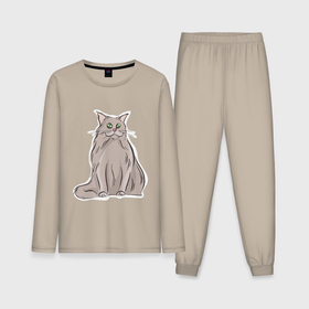 Мужская пижама хлопок (с лонгсливом) с принтом Норвежская лесная кошка ,  |  | 
