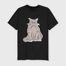 Мужская футболка хлопок Slim с принтом Норвежская лесная кошка в Тюмени, 92% хлопок, 8% лайкра | приталенный силуэт, круглый вырез ворота, длина до линии бедра, короткий рукав | 
