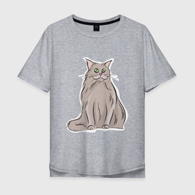 Мужская футболка хлопок Oversize с принтом Норвежская лесная кошка в Белгороде, 100% хлопок | свободный крой, круглый ворот, “спинка” длиннее передней части | 