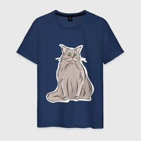 Мужская футболка хлопок с принтом Норвежская лесная кошка в Курске, 100% хлопок | прямой крой, круглый вырез горловины, длина до линии бедер, слегка спущенное плечо. | 