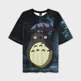 Мужская футболка OVERSIZE 3D с принтом Totoro in rain forest в Кировске,  |  | Тематика изображения на принте: 