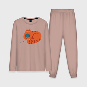 Мужская пижама хлопок (с лонгсливом) с принтом Оранжевый котик с клубком в Санкт-Петербурге,  |  | 