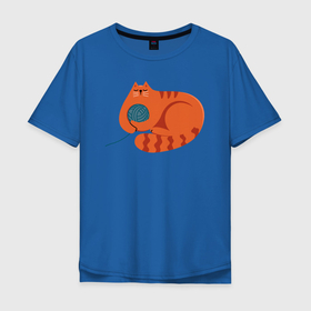 Мужская футболка хлопок Oversize с принтом Оранжевый котик с клубком в Екатеринбурге, 100% хлопок | свободный крой, круглый ворот, “спинка” длиннее передней части | 