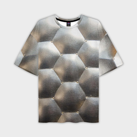 Мужская футболка OVERSIZE 3D с принтом Серебристая кожаная обивка шестиугольники в Кировске,  |  | 