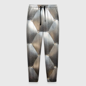 Мужские брюки 3D с принтом Серебристая кожаная обивка шестиугольники в Курске, 100% полиэстер | манжеты по низу, эластичный пояс регулируется шнурком, по бокам два кармана без застежек, внутренняя часть кармана из мелкой сетки | 
