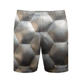 Мужские шорты спортивные с принтом Серебристая кожаная обивка шестиугольники в Тюмени,  |  | 