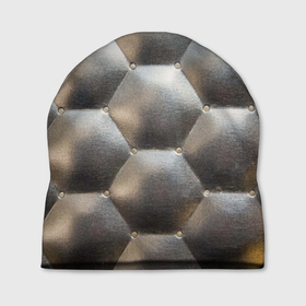 Шапка 3D с принтом Серебристая кожаная обивка шестиугольники в Санкт-Петербурге, 100% полиэстер | универсальный размер, печать по всей поверхности изделия | 
