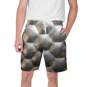 Мужские шорты 3D с принтом Серебристая кожаная обивка шестиугольники в Тюмени,  полиэстер 100% | прямой крой, два кармана без застежек по бокам. Мягкая трикотажная резинка на поясе, внутри которой широкие завязки. Длина чуть выше колен | 