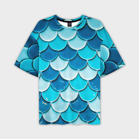 Мужская футболка OVERSIZE 3D с принтом Голубая чешуя в Курске,  |  | Тематика изображения на принте: 