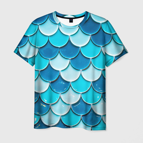 Мужская футболка 3D с принтом Голубая чешуя в Курске, 100% полиэфир | прямой крой, круглый вырез горловины, длина до линии бедер | Тематика изображения на принте: 