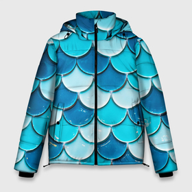 Мужская зимняя куртка 3D с принтом Голубая чешуя в Курске, верх — 100% полиэстер; подкладка — 100% полиэстер; утеплитель — 100% полиэстер | длина ниже бедра, свободный силуэт Оверсайз. Есть воротник-стойка, отстегивающийся капюшон и ветрозащитная планка. 

Боковые карманы с листочкой на кнопках и внутренний карман на молнии. | Тематика изображения на принте: 