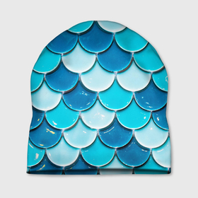 Шапка 3D с принтом Голубая чешуя в Курске, 100% полиэстер | универсальный размер, печать по всей поверхности изделия | 