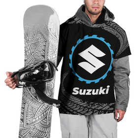 Накидка на куртку 3D с принтом Suzuki в стиле Top Gear со следами шин на фоне в Екатеринбурге, 100% полиэстер |  | 