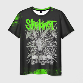 Мужская футболка 3D с принтом Slipknot green в Рязани, 100% полиэфир | прямой крой, круглый вырез горловины, длина до линии бедер | 