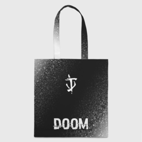 Шоппер 3D с принтом Doom glitch на темном фоне: символ, надпись в Белгороде, 100% полиэстер | Плотность: 200 г/м2; Размер: 34×35 см; Высота лямок: 30 см | 