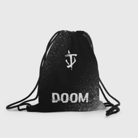 Рюкзак-мешок 3D с принтом Doom glitch на темном фоне: символ, надпись в Тюмени, 100% полиэстер | плотность ткани — 200 г/м2, размер — 35 х 45 см; лямки — толстые шнурки, застежка на шнуровке, без карманов и подкладки | 