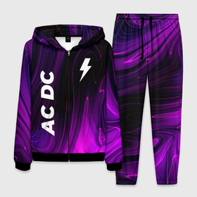 Мужской костюм 3D с принтом AC DC violet plasma в Кировске, 100% полиэстер | Манжеты и пояс оформлены тканевой резинкой, двухслойный капюшон со шнурком для регулировки, карманы спереди | 