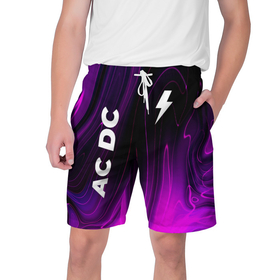 Мужские шорты 3D с принтом AC DC violet plasma ,  полиэстер 100% | прямой крой, два кармана без застежек по бокам. Мягкая трикотажная резинка на поясе, внутри которой широкие завязки. Длина чуть выше колен | Тематика изображения на принте: 
