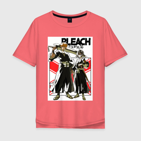 Мужская футболка хлопок Oversize с принтом Ичиго и Рукия   Блич в Санкт-Петербурге, 100% хлопок | свободный крой, круглый ворот, “спинка” длиннее передней части | 